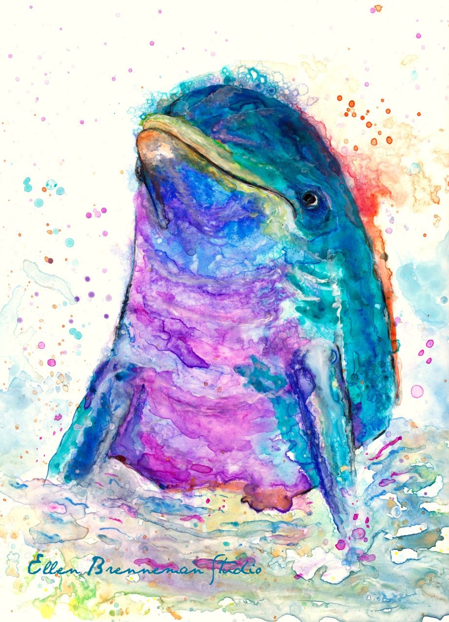 Dolphin art print colorful dolphin dolphin wall decor