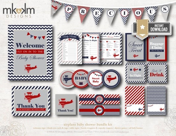 Airplane Baby Shower INSTANT DOWNLOAD Airplane Party Kit