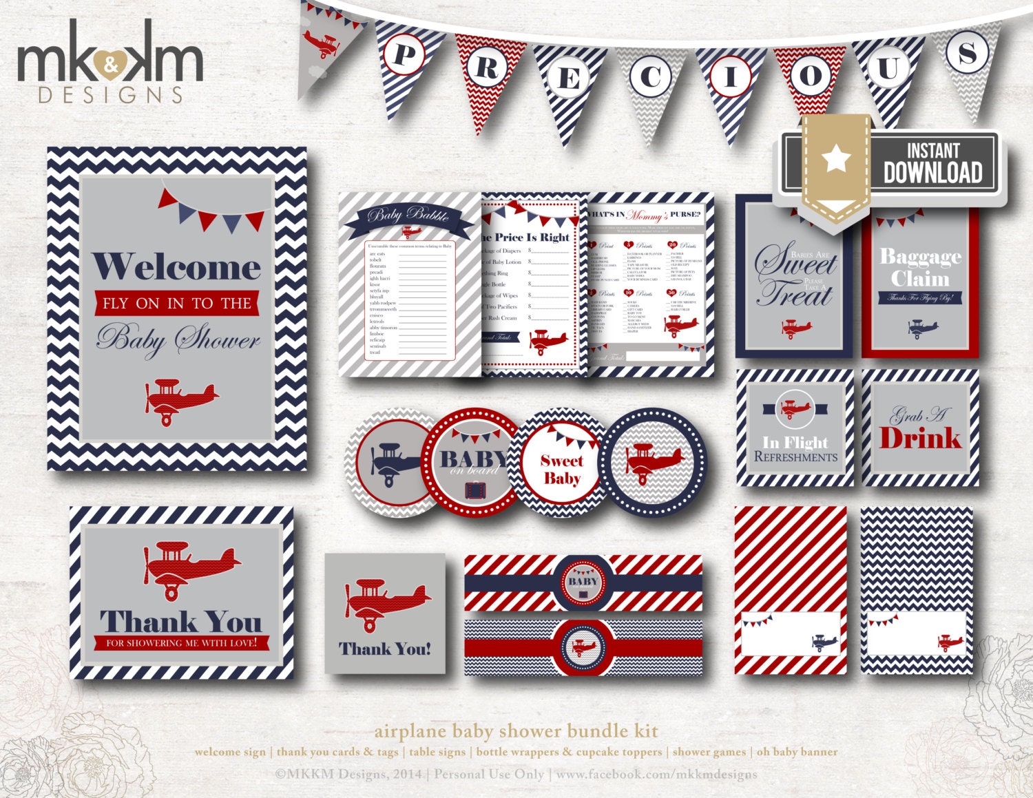 Airplane Baby Shower INSTANT DOWNLOAD Airplane Party Kit
