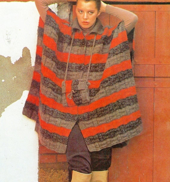 Poncho KNITTING PATTERN Kimono Vintage Sweater Boho Afghan
