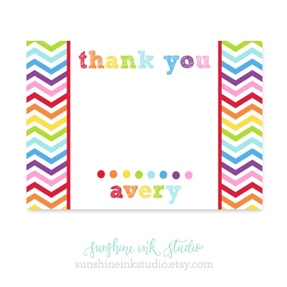 Items Similar To Rainbow Party Printable Thank You Card Rainbow Chevron Party On Etsy 1068