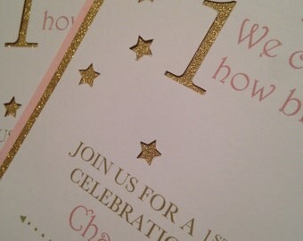 Pink and Gold Birthday Invitations, Twinkle Twinkle Invitations, Pink 1st Birthday Invitations, Pink and Gold Invites