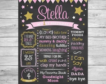 First Birthday Chalkboard Printable, Twinkle Twinkle Little Star Birthday, First Birthday Chalkboard Sign, Birthday Chalkboard, Star