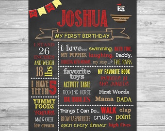 First Birthday Chalkboard of Favorite Things Poster - Pirate Birthday Chalkboard Sign - Pirate Birthday