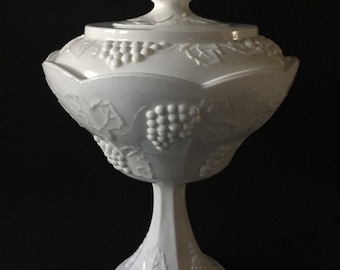 Vintage Colony Harvest White Milk Glass Pedestal Compote with Lid-Indiana Glass