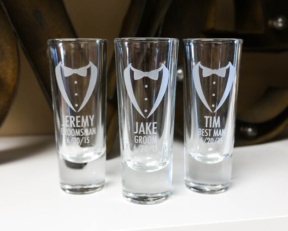 Personalized Groomsmen Tuxedo Shot Glass ONE Custom