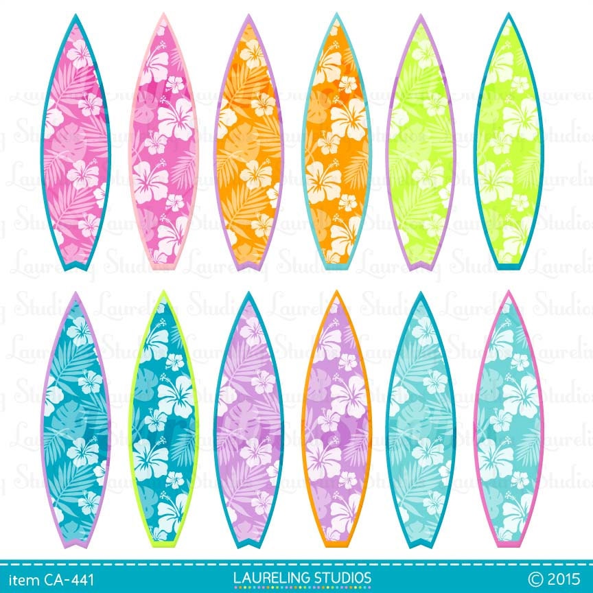 surfboard clipart luau clip art for party by LaurelingStudios