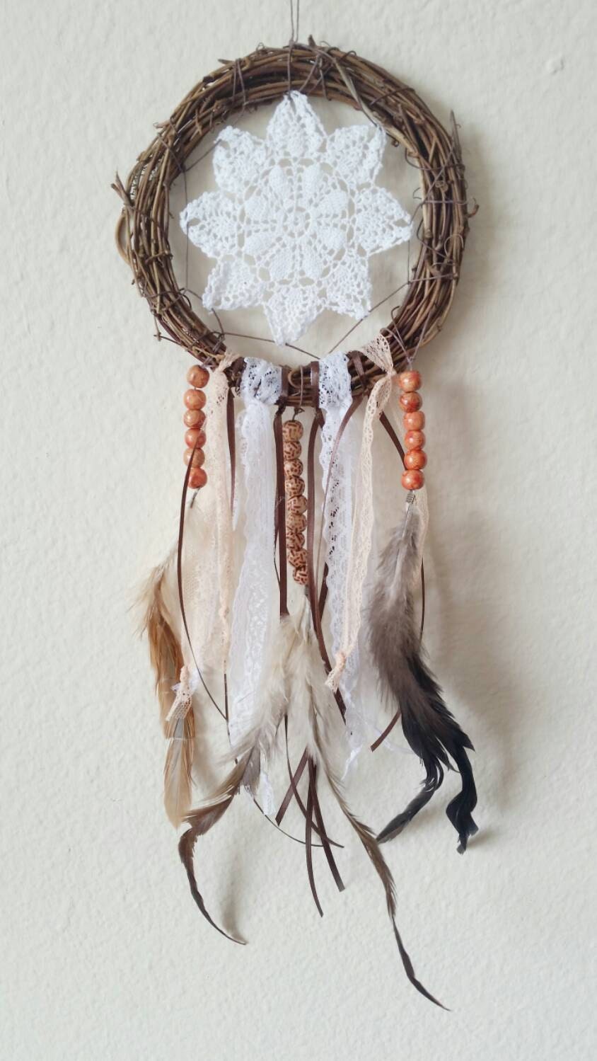 Natural Wood Dream Catcher with White Crochet by GypsySoulDreaming