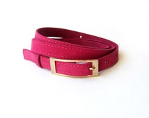 Leather belt for women, Hot pink leather belt, Narrow belt, ALL SIZES