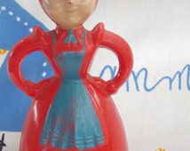 Vintage 1950s Merry Maid Ironing Sprinkler Laundry Aid Unusual Colour way Bright Red Blue Apron Mid - il_214x170.794981663_rvqe