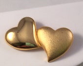 Brooch Double Gold Heart, Vintage Signed by Tona Shiny and Matte Hearts - Boho Chic - Trending Womens Jewelry