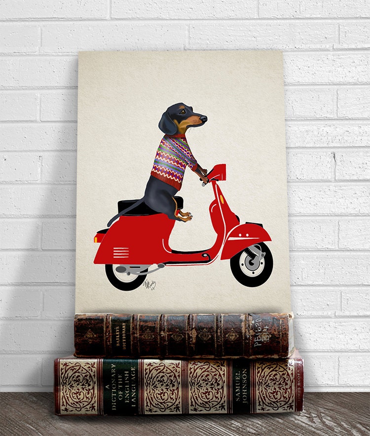 Dachshund Wall Art dachshund wiener dog art print dachshund on moped doxie Dachshund Wall Art dachshund wiener dog art print dachshund on moped doxie