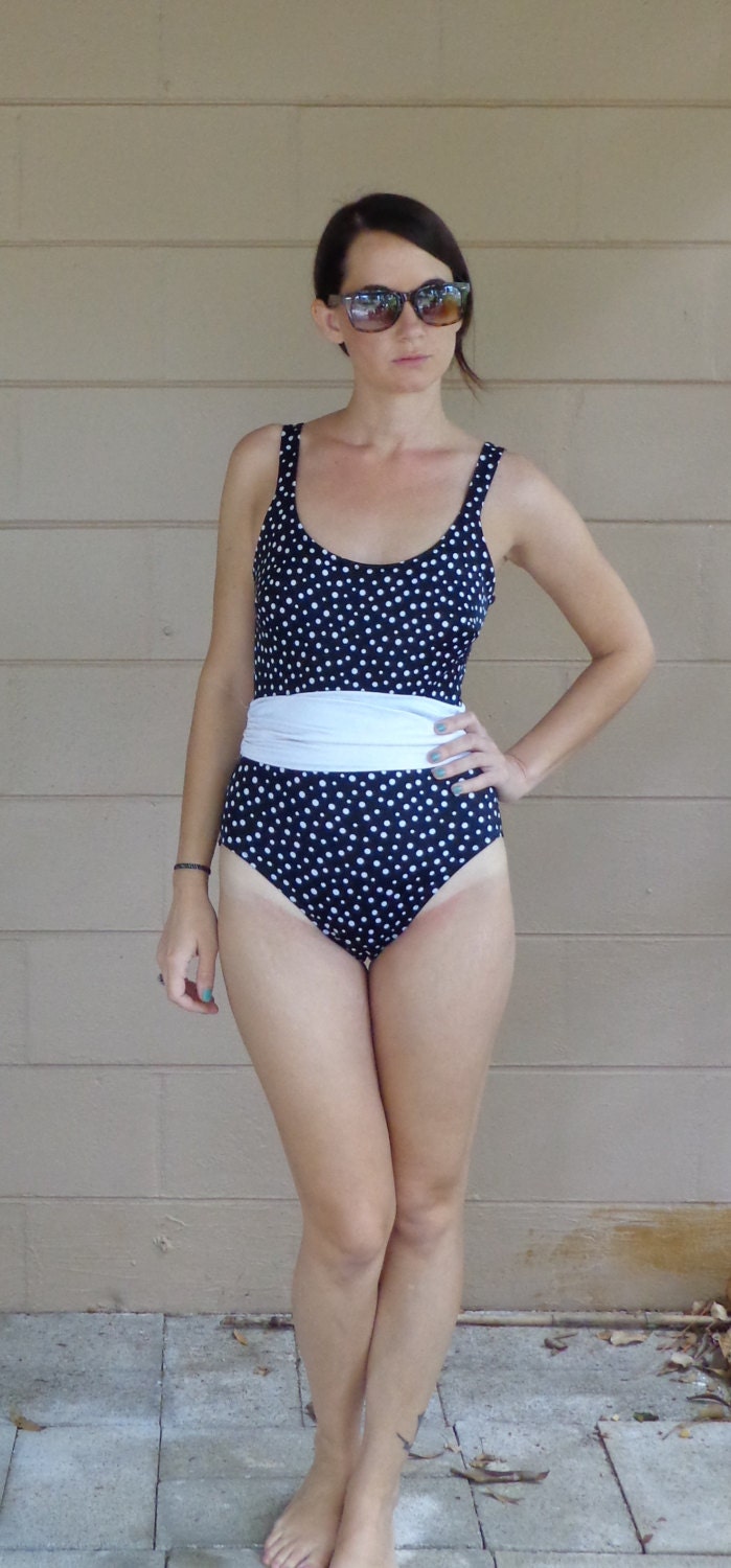 open shoulder patchwork polka dot one piece swimwear