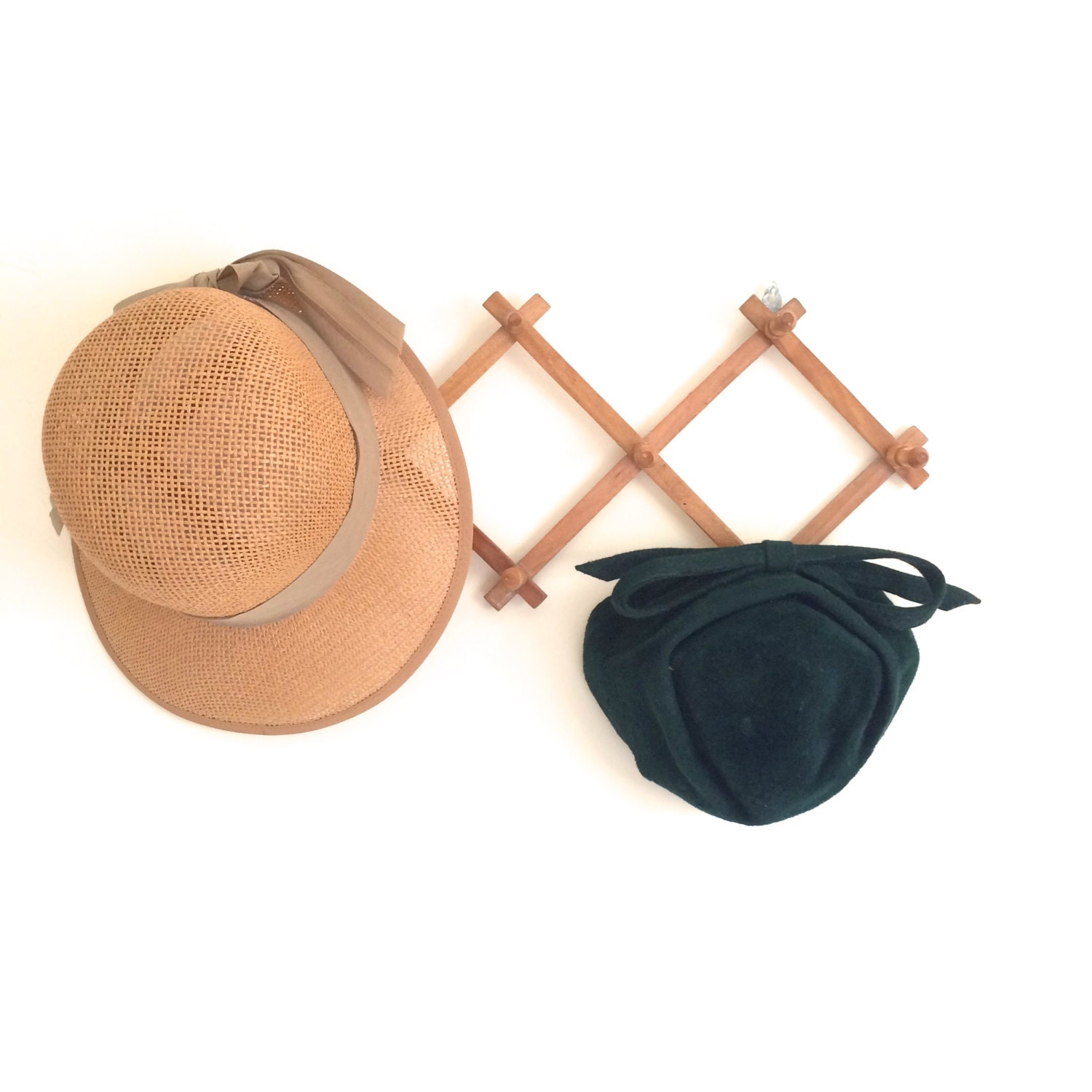 1970s Wooden Peg / Accordion Hat Rack Haute Juice