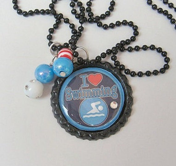 I Love Swimming Necklace/Swimming by SportsJewelryStudio on Etsy