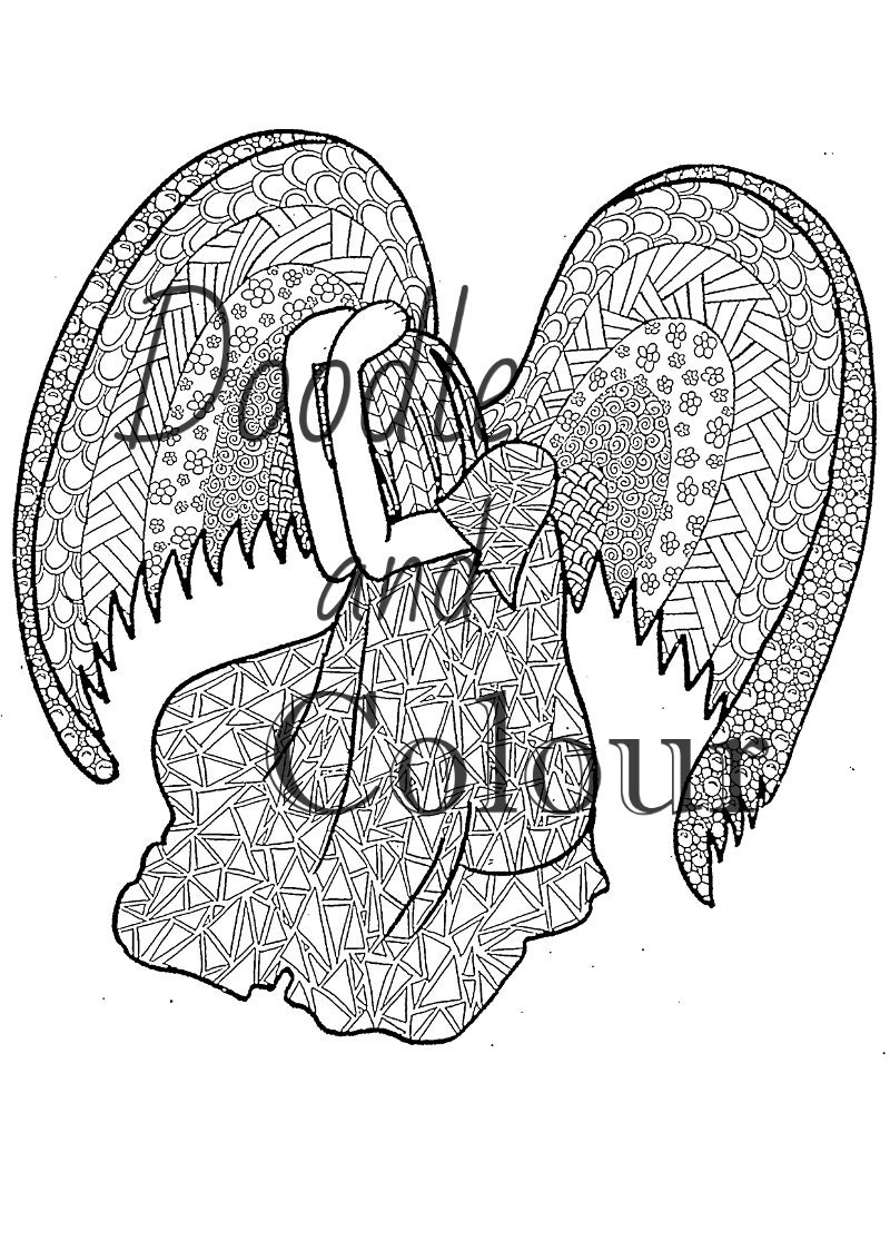  Sad  Angel Adult  Colouring  Page  Instant download Printable