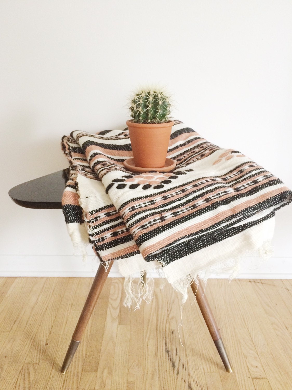 Vintage Woven Wool Blanket Boho Woven Striped by GoodSoulVintage