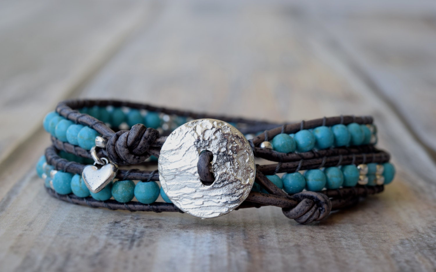 Turquoise Wrap Bracelet Leather Wrap Bracelet by bluefishBohemian