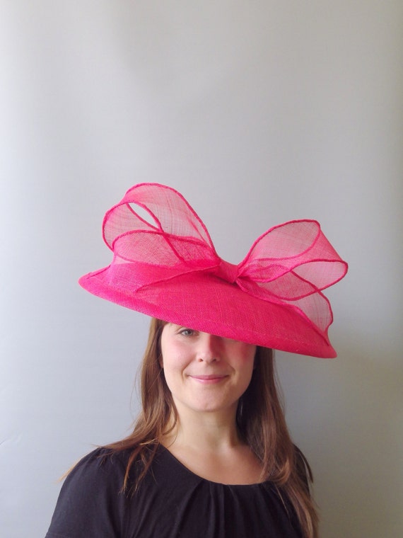 Bright Pink Saucer Fascinator Hat. Sinamay Straw Head Piece