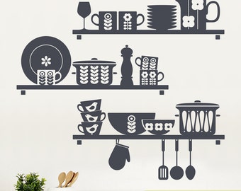 Scandinavian Kitchen Shelves Wall Sticker - Nordic Style Kitchen Wall Decal - Wall Graphics - Vinyl Wall Sticker - Scandinavian Design