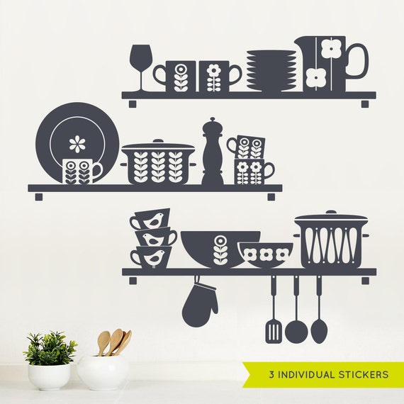 Scandinavian Kitchen Shelves Wall Sticker - Nordic Style Kitchen Wall 
