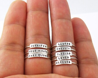 Petite and Dainty Personalized Stackable Ring - Name, Date, Inspiration, Any word for Birthday, Mother, Daughter, Child, Family Ring