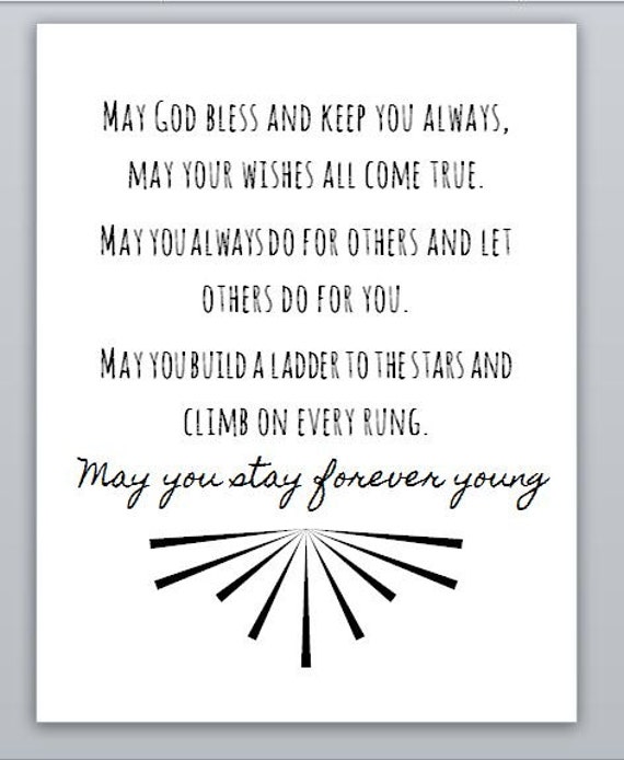 Forever Young Bob Dylan Lyrics Print- White and Black- Instant Download ...