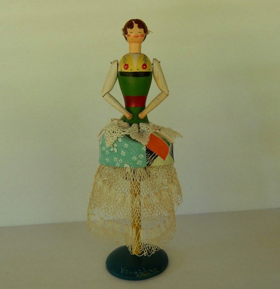 Vintage Wooden Girl Doll Napkin Holder Hand by AntiqueGardens