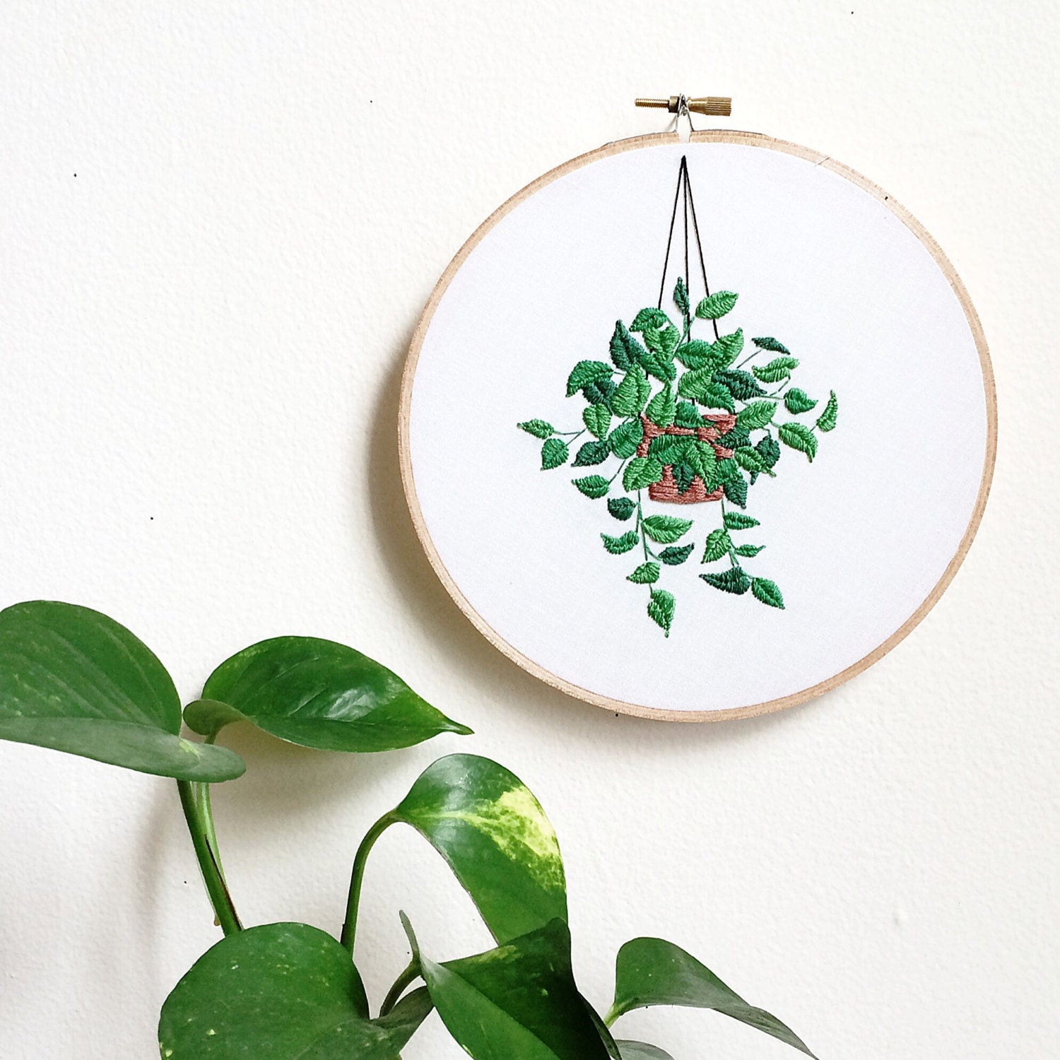 Hanging House Plant Modern Hoop Art Hand Embroidery