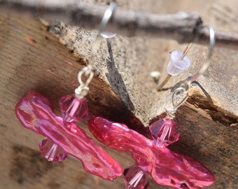 Pink Mother-of-Pearl with Swarovski Crystals on Sterling Silver