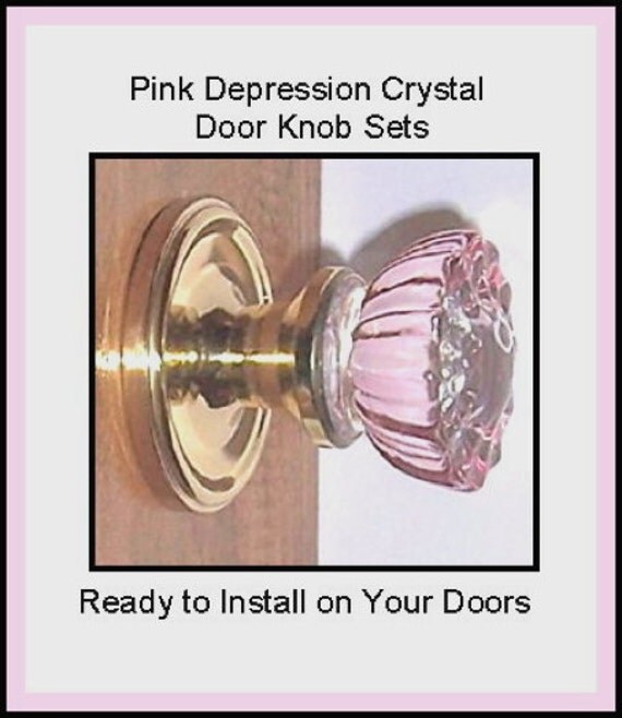 Crystal Depression Pink Door Knobs Polished Brass Hardware