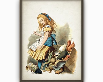 Alice in Wonderland Wall Art Poster - Nursery Home Decor - Alice Full Color Childrens Book Illustration Print (AL13)