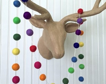 Rainbow Felt Ball Garland, Pom Pom Garland, Playroom decor, Rainbow Birthday Party, Nursery decor, Baby shower decor
