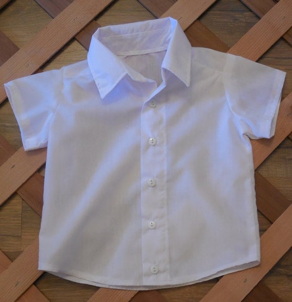 Baby Boy's white button down short sleeve by CuppyCakeClothing