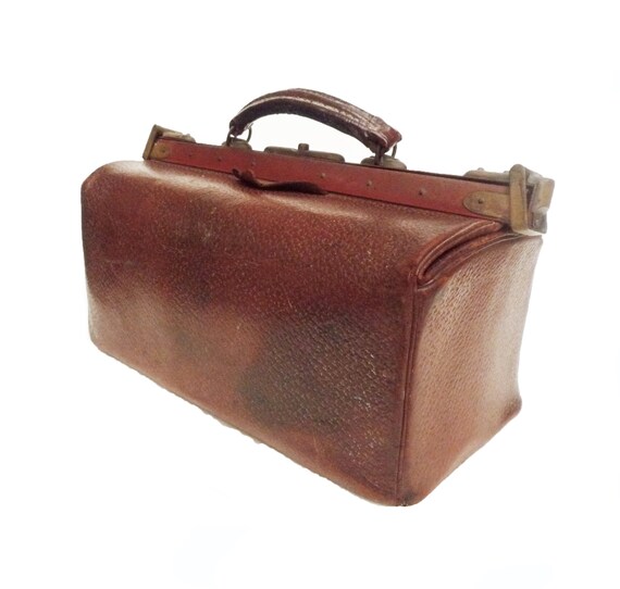 FRENCH ANTIQUE Genuine Leather Gladstone Style Doctors Case
