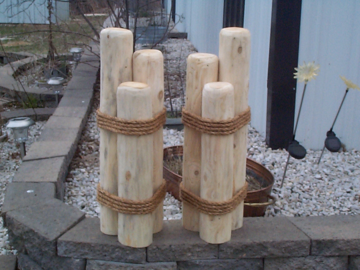 2 Wooden Pilings Lawn or Pier Dock Ornaments Nautical Outdoor