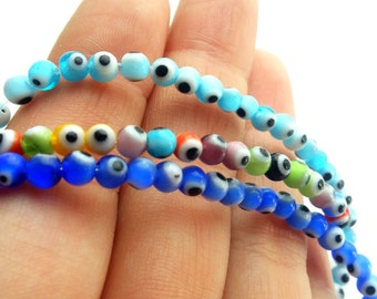 4mm Evil Eye Glass Bead, 100pcs Round Glass Evil Eye Bead, 1 Strand Evil Eye Bead, Tiny Glass Evil Eye Bead, Evil Eye Finding, Evil Eye Bead