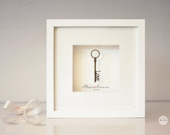 Personalized Wedding Gift Art Framed Gifts Bronze Anniversary Unique and Personalized - love key antique bronze - framed under glass