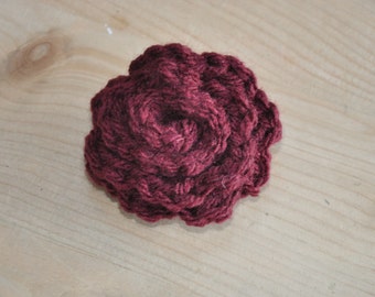 Burgundy crochet flower brooch