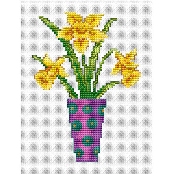 Daffodils in a Vase PDF Cross Stitch Pattern