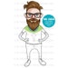 Hipster digital stamp, super cool groovy hipster digistamp with undercut and beard, coloring page
