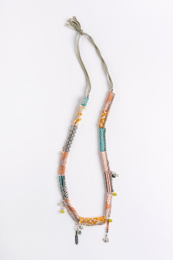 Textile Necklace Fabric Beads Handmade Jewelry Israeli