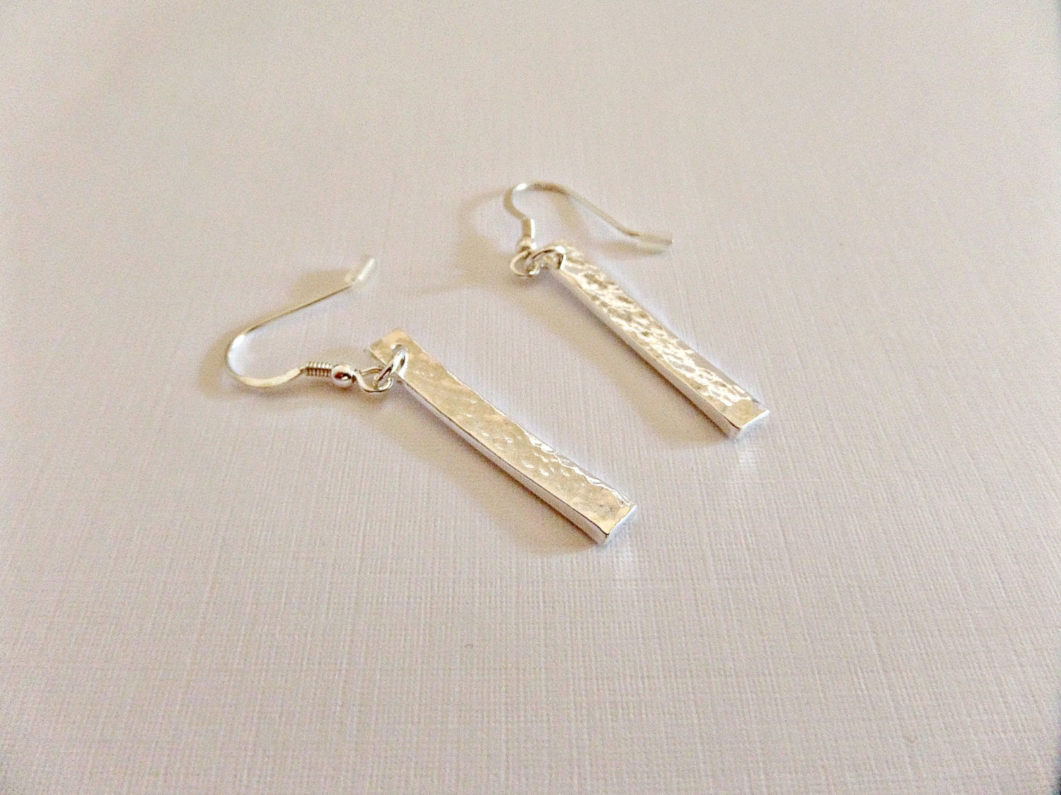 Silver stick earrings Silver dangle earring Hammered silver
