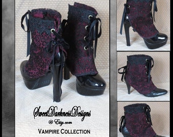 Gothic Spats Victorian Spats Steampunk Spats Vampire Clothing Laceup Shoecover Vintage Spat Burgundy Gothic Clothing by SweetDarknessDesigns