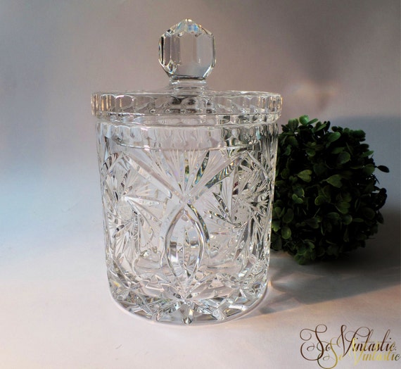 Large cut crystal lidded jar Heavy quality crystal glass
