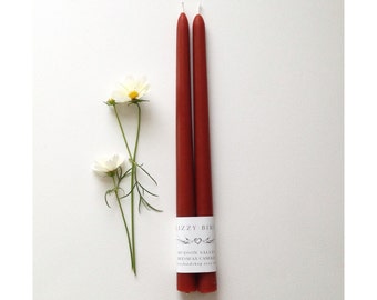 Beeswax Candles, Beeswax Tapers, Standard Size Tapers, 12 inch Tapers, Custom Color Candles, Rust Red, Bittersweet Brown, Dark Orange