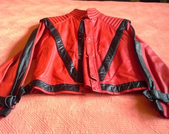MICHAEL JACKSON Vintige 1984 THRILLER Jacket Genuine Leather made by( Florezi Leathers) Size 42 Blk/Red( Free Shipping)