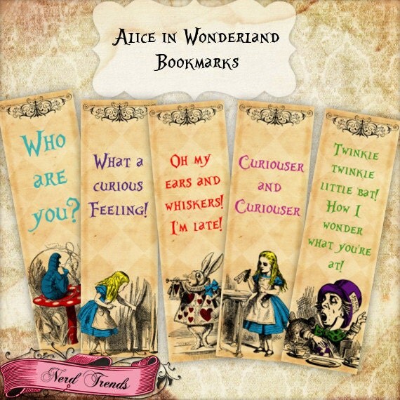 Alice in Wonderland Bookmarks, Set of 8 Bookmarks, Alice Printable, Wonderland Digital bookmarks, INSTANT DOWNLOAD Il_570xn