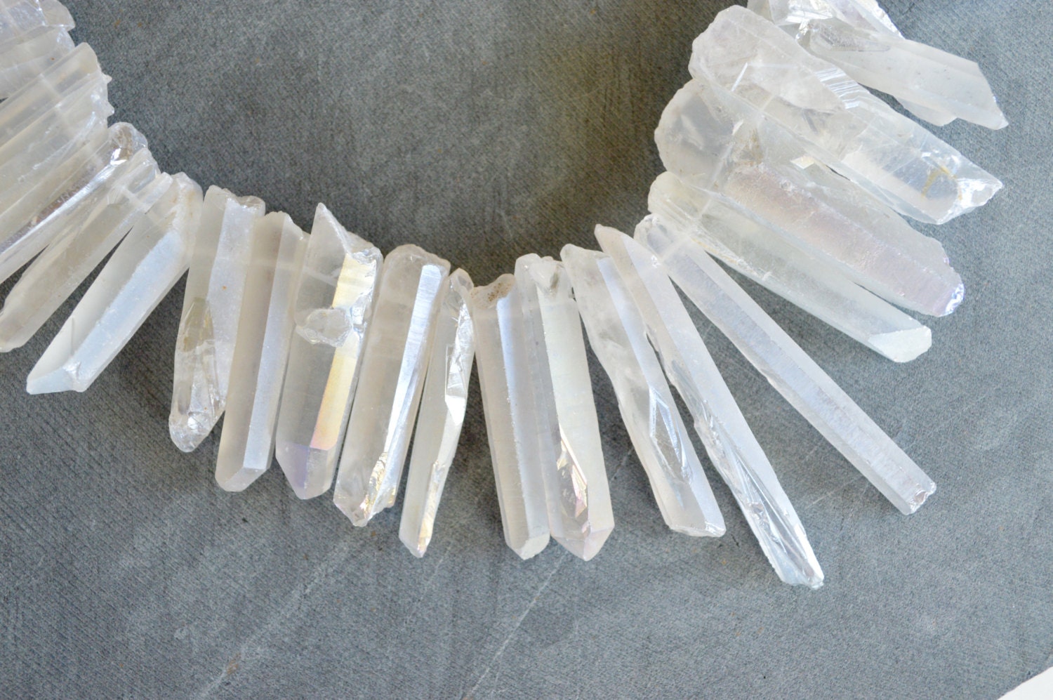 Quartz Crystal Sticks AB Plated White Quartz Points 5 Beads