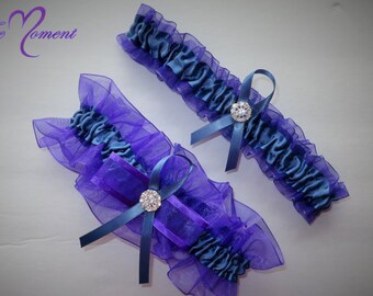 Purple and Blue Garter Set, Wedding Garter, Bridal Garter, Keepsake Garter, Toss Away Garter, Prom Garter, Costume Garter, Garter